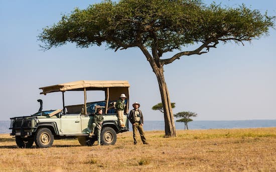 Volunteers standing by acacia tree in Zimbabwe
