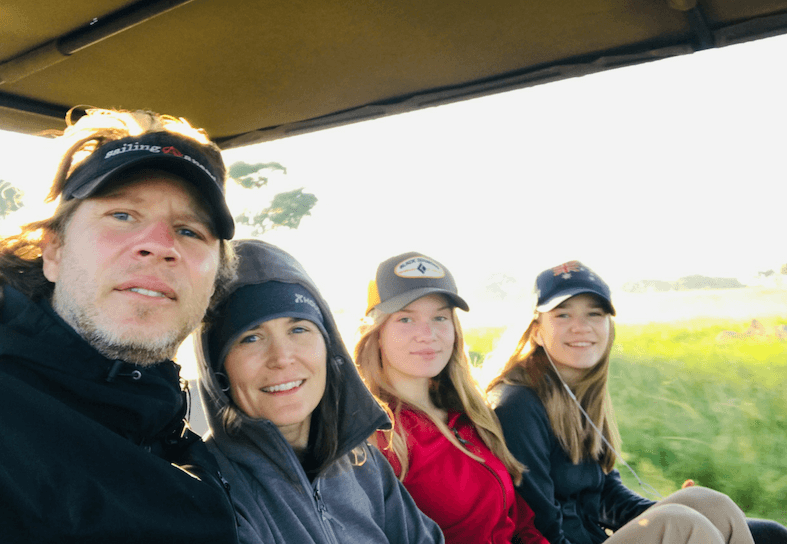 family volunteers on game drive