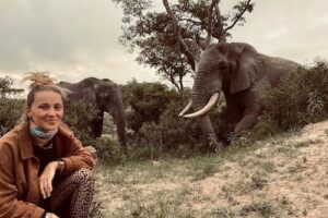Volunteer with elephant in Zimbabwe