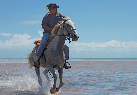 Man riding horse in the sea