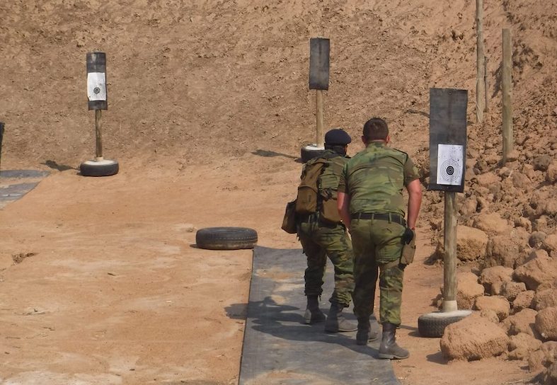 anti-poaching rangers doing weapons training