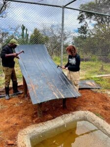 Family volunteers doing maintenance tasks